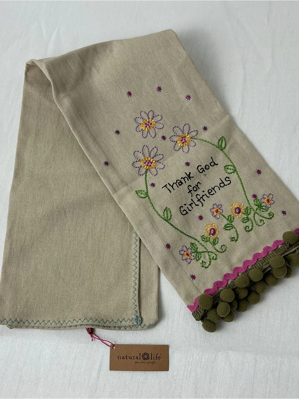 Natural Life Embroidered Linen Hand Towel